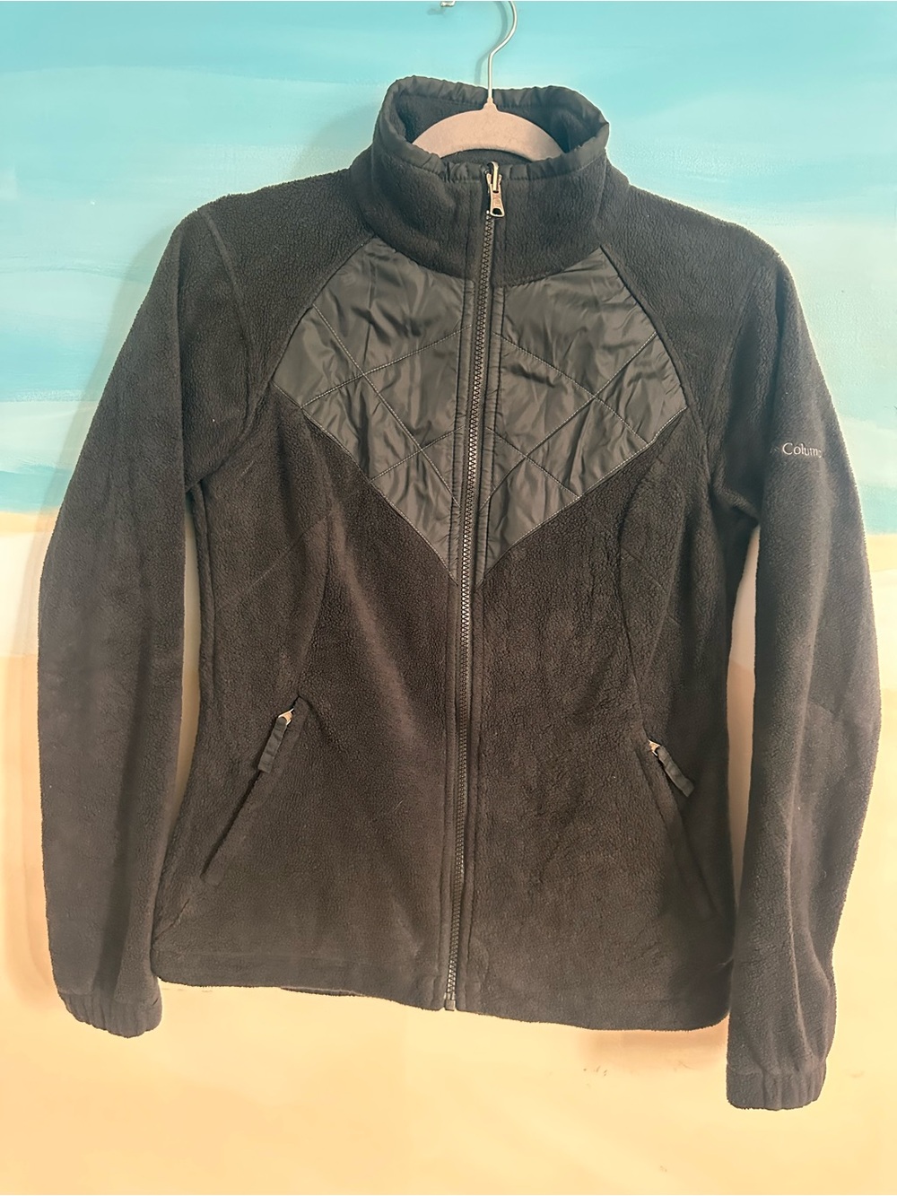 Columbia Women's Black Quilted-Panel Full Zip Fleece Jacket Size Small